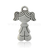 Lead Free & Nickel Free Tibetan Style Girl Alloy Big Pendants, Long-Lasting Plated, Antique Silver, 38x25x2mm, Hole: 2mm(PALLOY-J564-17AS-FF)