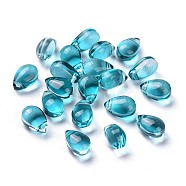 Transparent Glass Beads, Top Drilled Beads, Teardrop, Teal, 9x6x5mm, Hole: 1mm(X-GGLA-M004-05A-07)