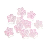 Transparent Glass Beads, Star with Bowknot, Pink, 13.5~14x14.5x7~8mm, Hole: 1.2mm(GLAA-K063-01B)