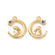 Moon with Rabbit Brass Enamel Pendants, with Sequin
, Cadmium Free & Nickel Free & Lead Free, Real 18K Gold Plated, 16x13x3mm, Hole: 1.6mm(KK-G435-08G)