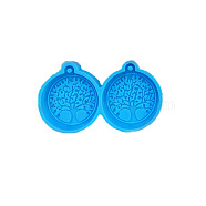 Flat Round with Tree of Life Pendant Silicone Molds, for UV Resin, Epoxy Resin Jewelry Making, Deep Sky Blue, 31x55mm(SIMO-PW0001-220D)