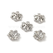 Rack Plating Brass Beads Caps, with Cubic Zirconia, Long-Lasting Plated, Lead Free & Cadmium Free, Flower, Platinum, 8.4x8.4x3mm, Hole: 1mm(KK-B088-05B-P)