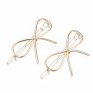 Alloy Hollow Geometric Hair Pin, Ponytail Holder Statement, Hair Accessories for Women, Cadmium Free & Lead Free, Bowknot, Golden, 59x34mm, Clip: 71mm long(X-PHAR-N005-005G)