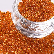 12/0 Glass Seed Beads, Silver Lined Round Hole, Round, Orange Red, 2mm, Hole: 1mm, about 6666pcs/100g(X1-SEED-A005-2mm-29)