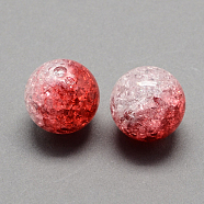Two Tone Transparent Crackle Acrylic Beads, Half Spray Painted, Round, Red, 10mm, Hole: 2mm, about 938pcs/500g(CACR-R009-10mm-02)