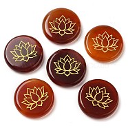 Natural Red Agate(Dyed & Heated) Cabochons, Flat Round with Engraved Gold Lotus Flower, 25~26x6~7mm(G-C158-04F)