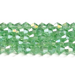 Transparent Electroplate Glass Beads Strands, AB Color Plated, Faceted, Bicone, Light Green, 4x4mm, Hole: 0.8mm, about 87~98pcs/strand, 12.76~14.61 inch(32.4~37.1cm)(GLAA-F029-4mm-A24)