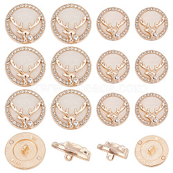 14Pcs 2 Style Alloy Rhinestone Shank Buttons, with Resin, Flat Round with Deer Head, Golden, 18~22x10mm, Hole: 2mm(BUTT-NB0001-54)
