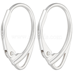 1 Pair 925 Sterling Silver Leverback Earring Findings, with Loops, Silver, 17x11x1.5mm, Hole: 1mm, Pin: 0.8mm(STER-BBC0006-33)