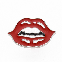 Rack Plating Alloy Enamel Brooches, Enamel Pins, with Brass Butterfly Clutches, Lip, Cadmium Free & Nickel Free & Lead Free, Platinum, Red, 18.5x28mm, Pin: 1mm(JEWB-S011-169-NR)