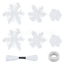 CHGCRAFT 3 Style Snowflake Plastic Pendants, with Lacer Wool Yarn, with 100pcs Removable Double Sided Dots of Glue Tape and Cotton Embroidery Thread, White, Snowflake: 20 bags/style(FIND-CA0002-51)