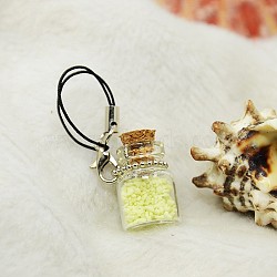 Glass Wishing Bottle Phone Mobile Accessories, with Noctilucent powder and Wooden Bung, Yellow, 84mm(MOBA-J001-01)