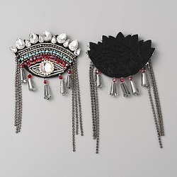 Eye Handmade Rhinestone Beaded Tassel Appliques, Felt Sew on Patches, Sewing Craft Decoration, Colorful, 135x79x7.5mm(PATC-WH0005-24)