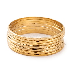 7Pcs Vacuum Plating 304 Stainless Steel Textured Ring Bangles Set for Women, Golden, 3mm, Inner Diameter: 2-1/2 inch(6.3cm)(BJEW-A011-11C-G)
