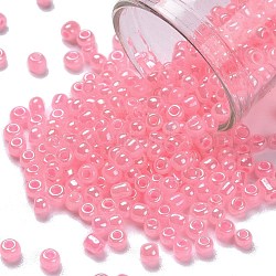 Glass Seed Beads, Ceylon, Round, Pink, 3mm, Hole: 1mm, about 10000pcs/pound(SEED-A011-3mm-145)