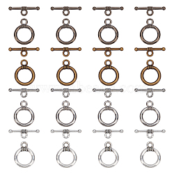 SUPERFINDINGS 120 Sets 4 Colors CCB Plastic Toggle Clasps, Ring, Mixed Color, Ring: 19x15x2mm, Hole: 3mm, Bar: 22x2mm, Hole: 2.5mm, 30 set/color(CCB-FH0001-05)