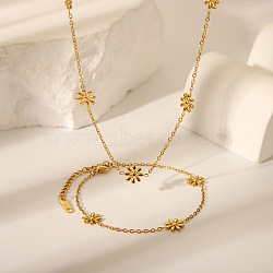 Elegant 304 Stainless Steel Daisy Link Chain Necklaces and Bracelets Sets for Women, Real 18K Gold Plated(EE7355-1)