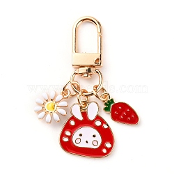 Alloy Enamel Pendant Keychains, with Alloy Key Clasps, Flower & Rabbit & Carrot, Red, 5.65cm(KEYC-WH0027-19)