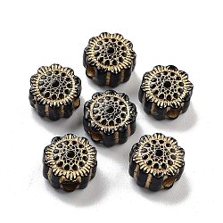 Plating Acrylic Beads, Golden Metal Enlaced, Flat Round, Black, 12x8mm, Hole: 4mm, 724pcs/500g(OACR-Q084-02B)