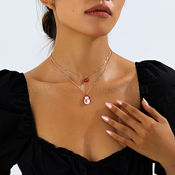 Christmas Iron & Alloy & Resin Bell Pendant Double Layer Necklaces, White, Golden, Snowflake, 14.57 inch(37cm), pendant: 29x17mm & 8mm(FS-WGA1E78-01)