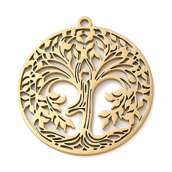 304 Stainless Steel Pendants,  Tree of Life Charms, Golden, 38x1.5mm, Hole: 2mm