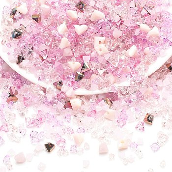 Opaque & Transparent Glass Beads, Faceted Nuggets, Pearl Pink, 2~5x2.5~8x3~5mm, Hole: 1~1.4mm, about 10g/bag
