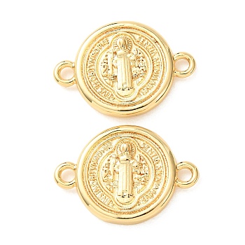 Religion Brass Saint Benedict Medal Links Connector Charms, Rack Plating, Long-Lasting Plated, Cadmium Free & Lead Free, Real 18K Gold Plated, 15x21x3mm, Hole: 2mm