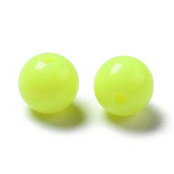 Fluorescent Acrylic Beads, Round, Yellow, 10mm, Hole: 2mm, about 850pcs/500g