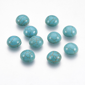 Synthetic Turquoise Flat Back Dome Cabochons, Craft Findings, Dyed, Half Round, Dark Cyan, 8x4mm