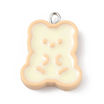 Opaque Resin Pendants, Cute Charms, with Platinum Tone Iron Loops, Bear, 27x20x4.5mm, Hole: 2mm