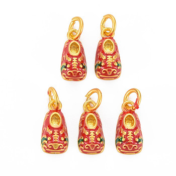 Rack Plating Alloy Enamel Charms, Cadmium Free & Nickel Free & Lead Free, Matte Gold Color, Shoes, Red, 14x7x4.5mm, 3.5mm inner diameter