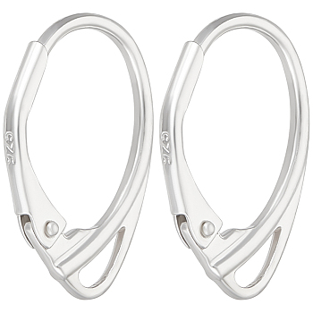 1 Pair 925 Sterling Silver Leverback Earring Findings, with Loops, Silver, 17x11x1.5mm, Hole: 1mm, Pin: 0.8mm