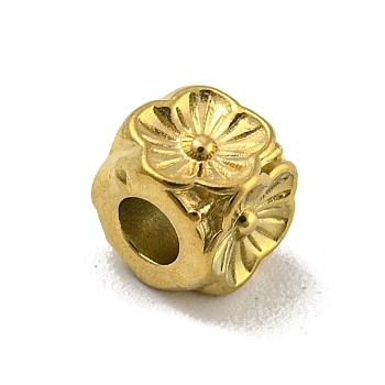 304 Stainless Steel Beads, Cube with Flower, Golden, 5.5x5.5x5.5mm, Hole: 2.7mm