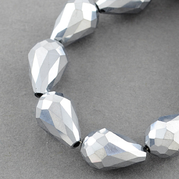 Electroplate Glass Bead Strands, Faceted, teardrop, Silver Plated, 16x10mm, Hole: 1mm, about 50pcs/strand, 31.5 inch