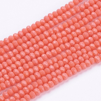 Opaque Solid Color Glass Bead Strands, Imitation Jade, Faceted, Rondelle, Salmon, 3x2mm, Hole: 0.8mm, about 185~190pcs/strand, 15.5~16 inch(39.3~40.6cm)