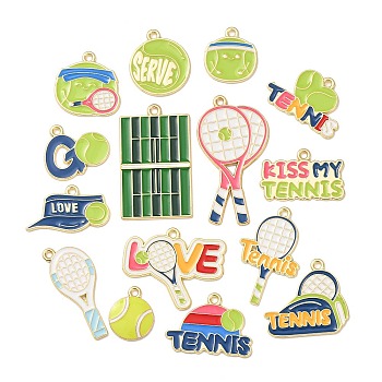 Alloy Enamel Pendants, Tennis Charms, Light Gold, Mixed Shapes, 14.5~39.5x13~29.5x1~2mm, Hole: 2mm, 1pc/style.