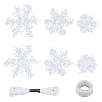 CHGCRAFT 3 Style Snowflake Plastic Pendants, with Lacer Wool Yarn, with 100pcs Removable Double Sided Dots of Glue Tape and Cotton Embroidery Thread, White, Snowflake: 20 bags/style