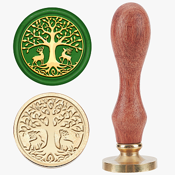 Wax Seal Stamp Set, Sealing Wax Stamp Solid Brass Head with Wood Handle, for Envelopes Invitations, Gift Card, Tree of Life, 83x22mm, Stamps: 25x14.5mm