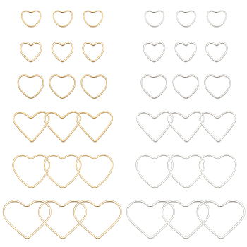 SUPERFINDINGS 72Pcs 12 Style Brass Linking Rings, Long-Lasting Plated, Heart, Golden & Silver, 6~15x7.5~18.5x1mm, Inner Diameter: 6~17.5x6~12mm, 6pcs/style 