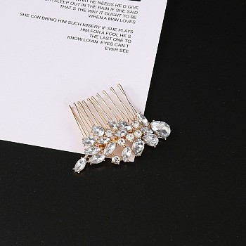 Flower Alloy Rhinestone Hair Combs, Hair Accessories for Women and Girls, White Alabaster, 50x60mm