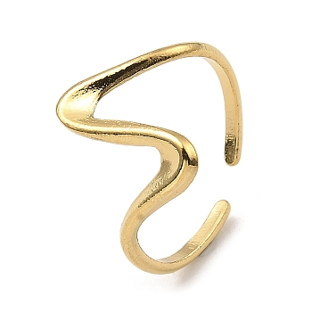 304 Stainless Steel Open Cuff Rings, Twist Wave, Real 18K Gold Plated, US Size 6 3/4(17.1mm)