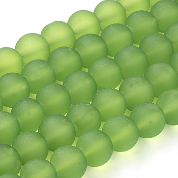 Transparent Glass Bead Strands, Frosted, Round, Lime Green, 6mm, Hole: 1.3~1.6mm, about 140pcs/strand, 31.4 inch