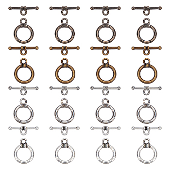 SUPERFINDINGS 120 Sets 4 Colors CCB Plastic Toggle Clasps, Ring, Mixed Color, Ring: 19x15x2mm, Hole: 3mm, Bar: 22x2mm, Hole: 2.5mm, 30 set/color