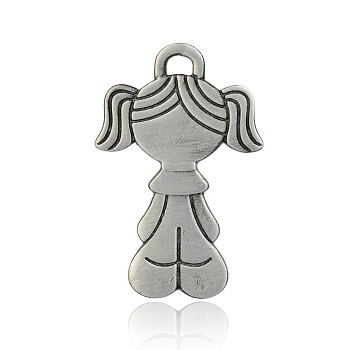 Lead Free & Nickel Free Tibetan Style Girl Alloy Big Pendants, Long-Lasting Plated, Antique Silver, 38x25x2mm, Hole: 2mm