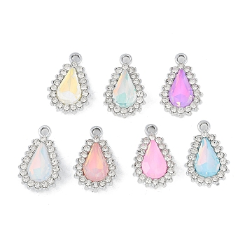 UV Plating Alloy with Mixed Color Glass Rhinestone Pendants, Cadmium Free & Lead Free, Teardrop, Platinum, 23x14x6mm, Hole: 2mm