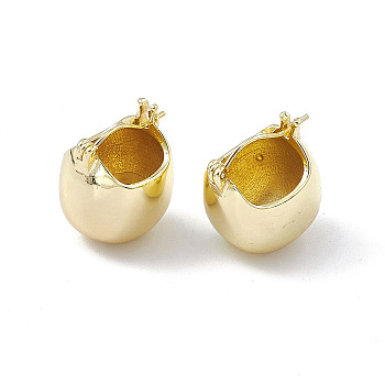 Brass Round Dome Hoop Earrings for Women, Golden, 18.5x17x13.5mm, Pin: 0.7mm