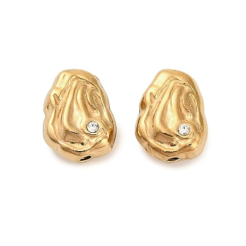 304 Stainless Steel Crystal Rhinestone Bead, Ion Plating(IP), Real 18K Gold Plated, 12.5x9.5x4.5mm, Hole: 1.2mm