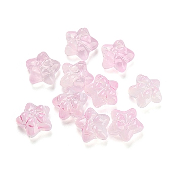 Transparent Glass Beads, Star with Bowknot, Pink, 13.5~14x14.5x7~8mm, Hole: 1.2mm