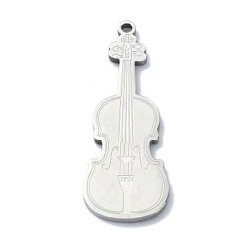 201 Stainless Steel Pendants, Laser Cut, Violin Charm, Stainless Steel Color, 30x11x1mm, Hole: 1.4mm
