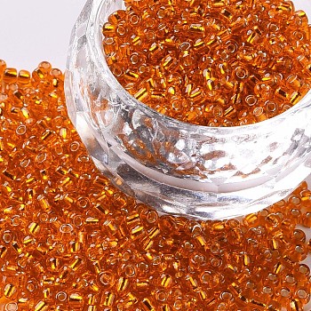 12/0 Glass Seed Beads, Silver Lined Round Hole, Round, Orange Red, 2mm, Hole: 1mm, about 6666pcs/100g